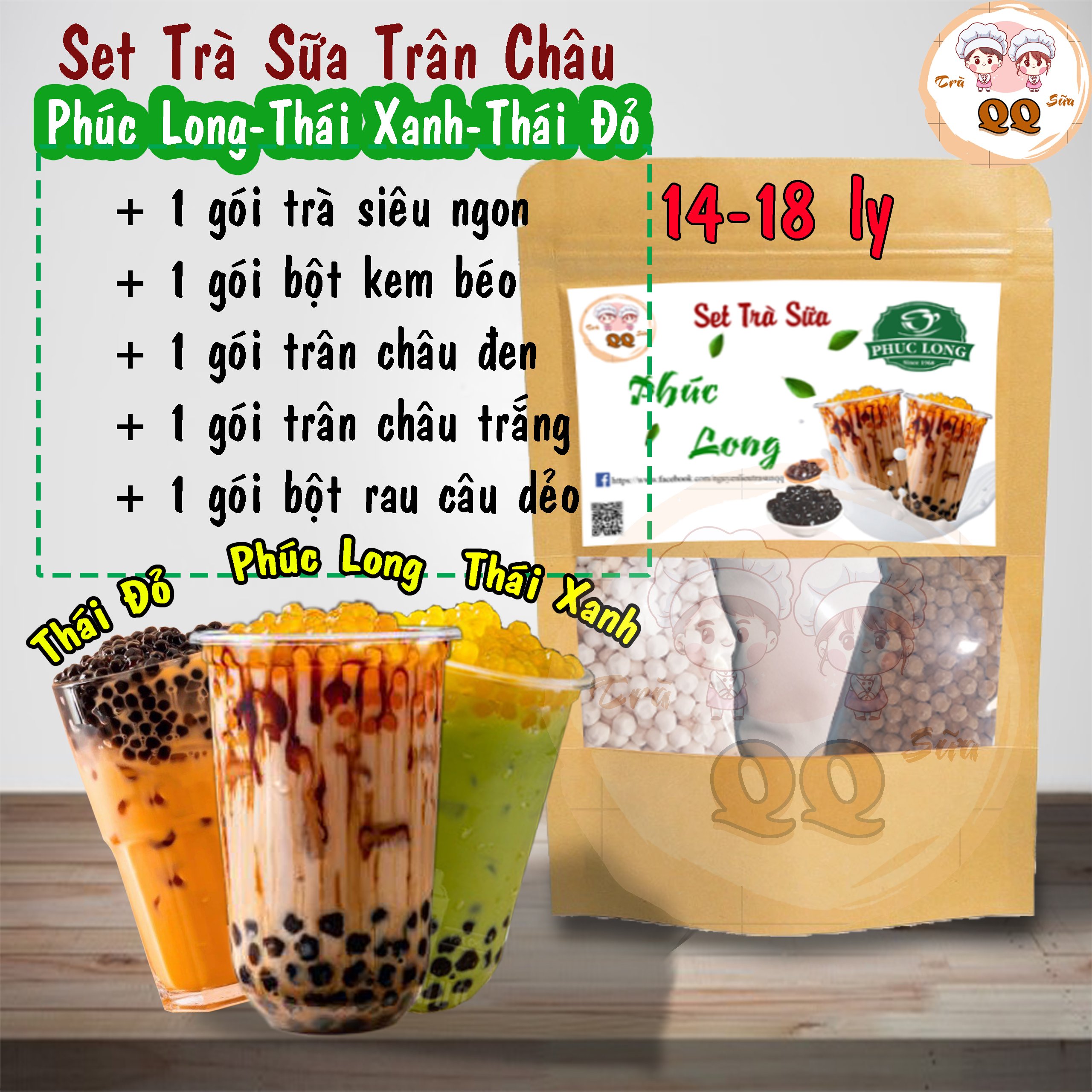 Set Nguyên Liệu 14-18 ly Trà Sữa Phúc Long - Thái Xanh - Thái Đỏ