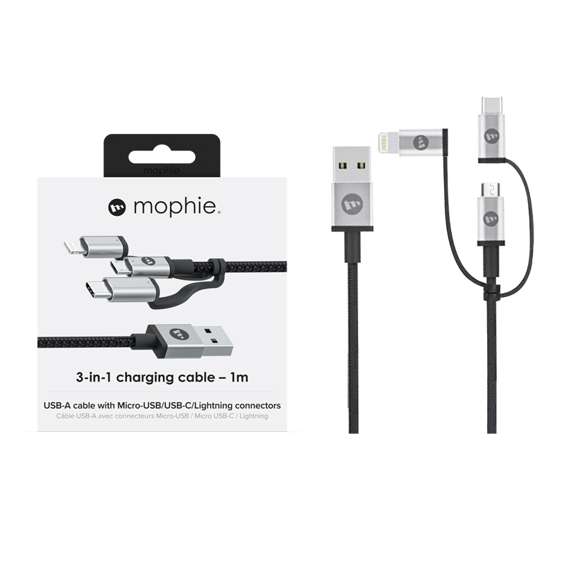 Cáp 3in1 Lightning/USB-C/Micro Mophie Tri-Trip 1M - Dâu Đen Store