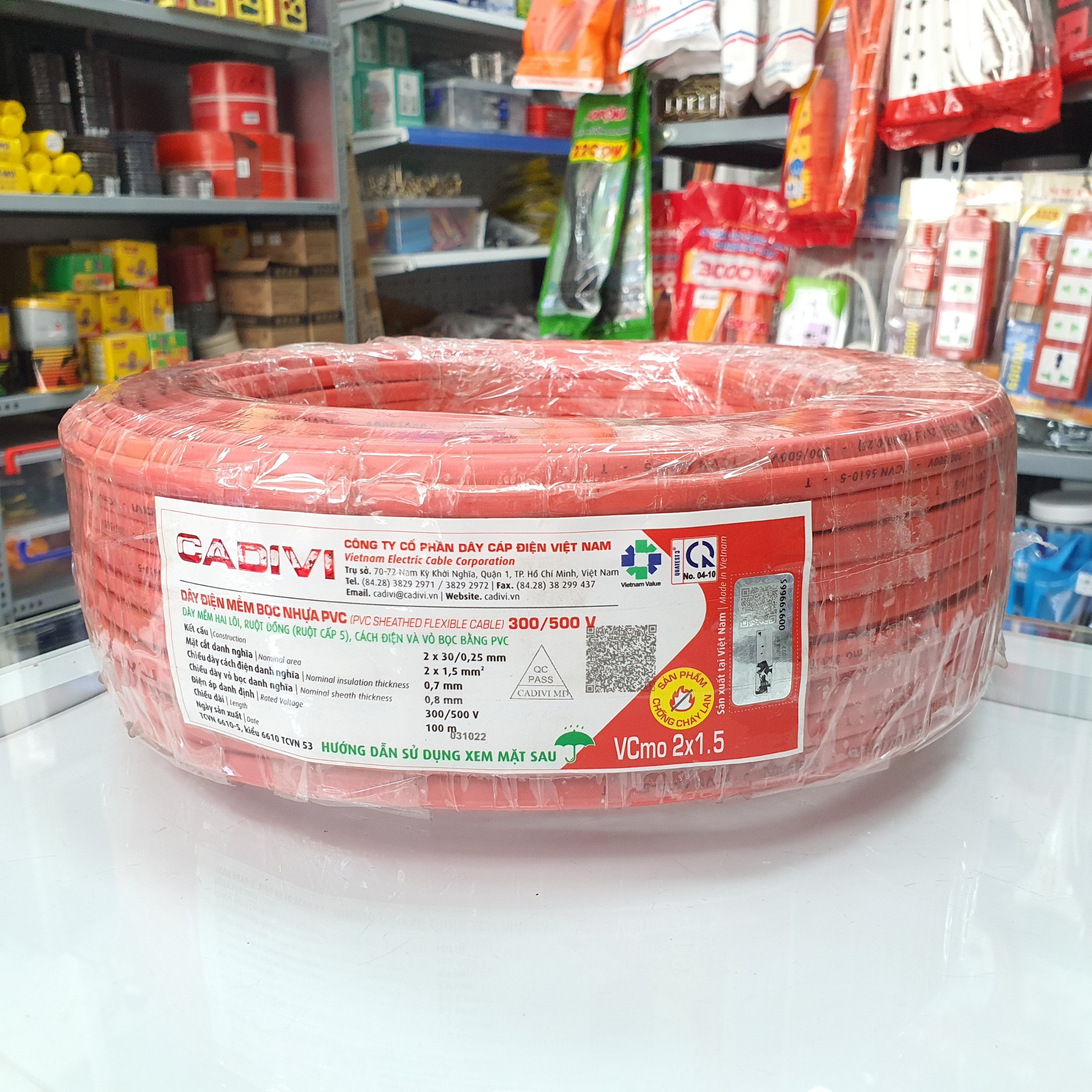 Dây điện đôi mềm dẹp 2x1.5 hình oval vcmo cadivi