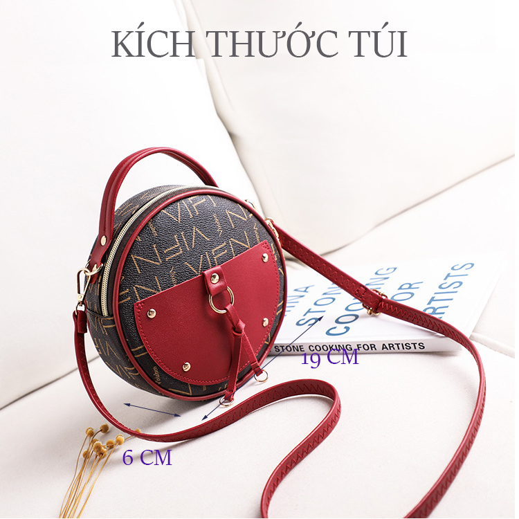 [HCM]Túi Đeo Chéo Nữ Form Tròn Da Mềm T49 Màu Đỏ