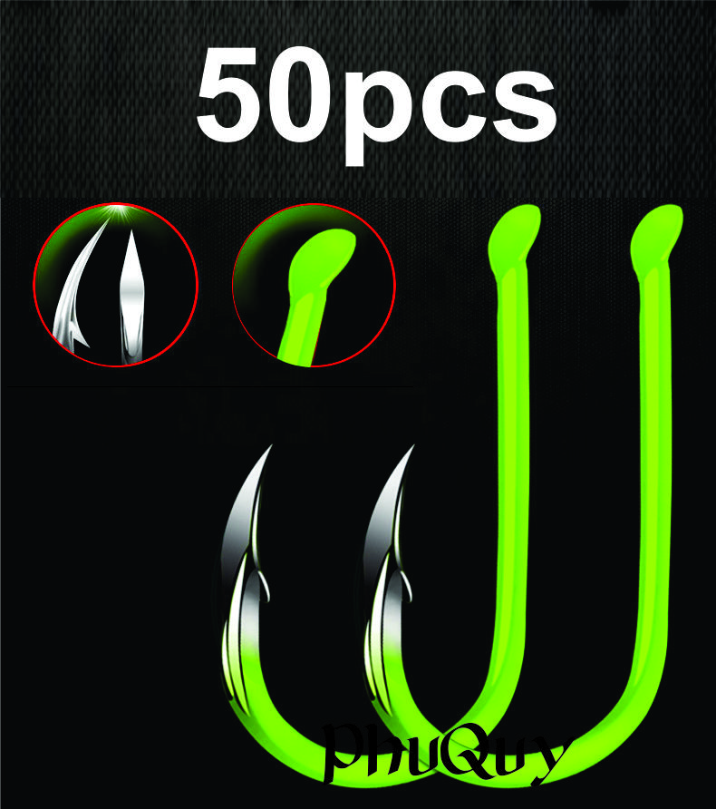 Hộp 50 Lưỡi Câu Cá Màu Xanh Neon (Mã: SP-PQ)
