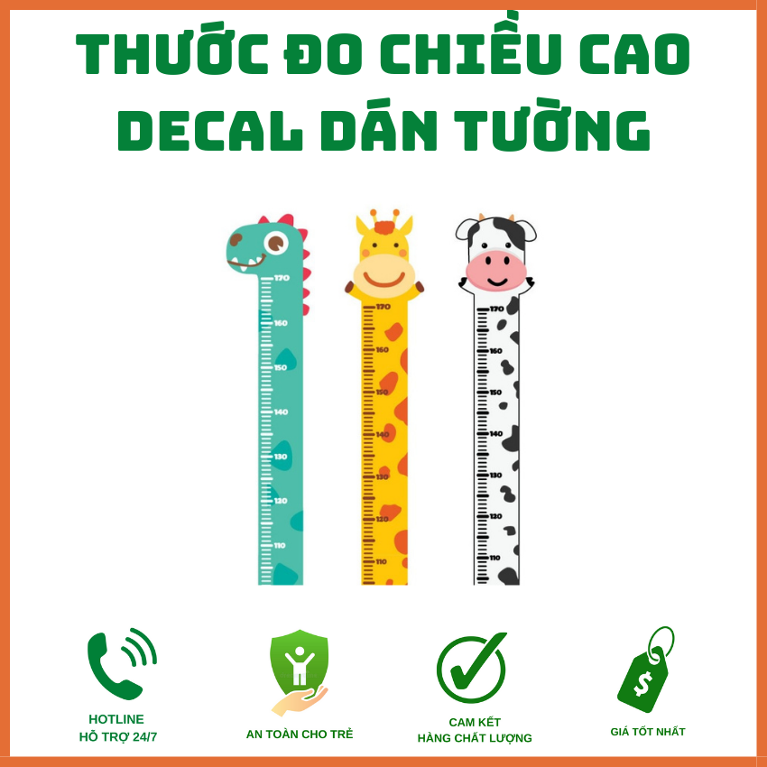 Decal dán tường - Thước đo chiều cao cho trẻ, kích thước đo 170cm