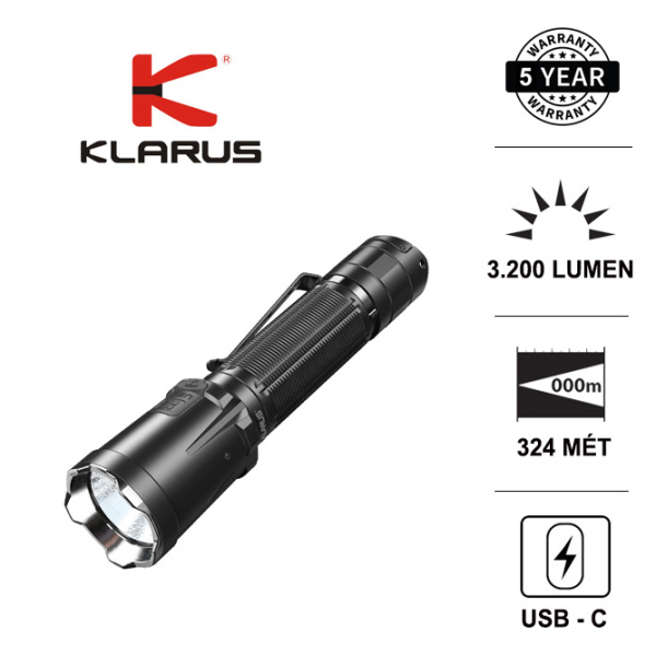 Bảng giá KLARUS XT21C - Đèn pin tác chiến phản ứng nhanh độ sáng 3200 lumen chiếu xa 324m bóng LED Luminus SST70 cổng sạc USB type C sử dụng 1 pin 21700 5000mAh (kèm theo)