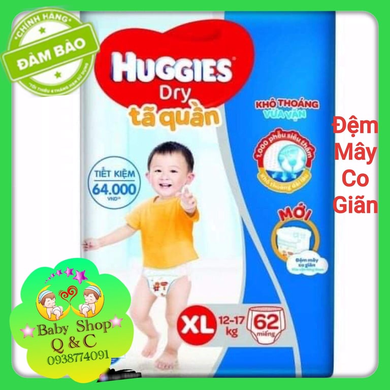 [HCM]**SALE**TÃ QUẦN HUGGIES SIZE XL62 MIẾNG