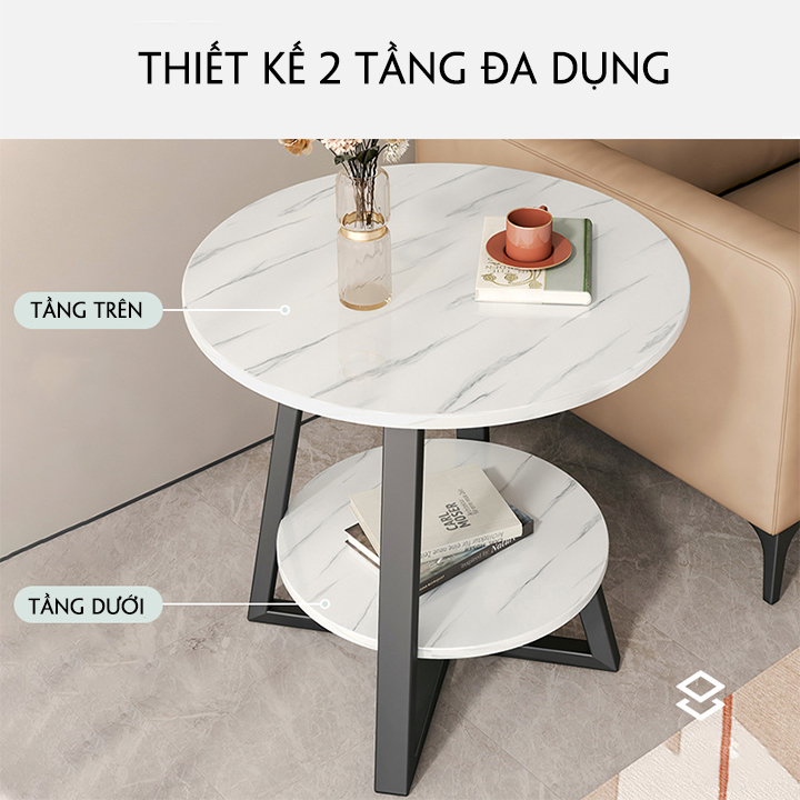 Bàn trà 2 tầng, bàn trà sofa vân đá cẩm thạch