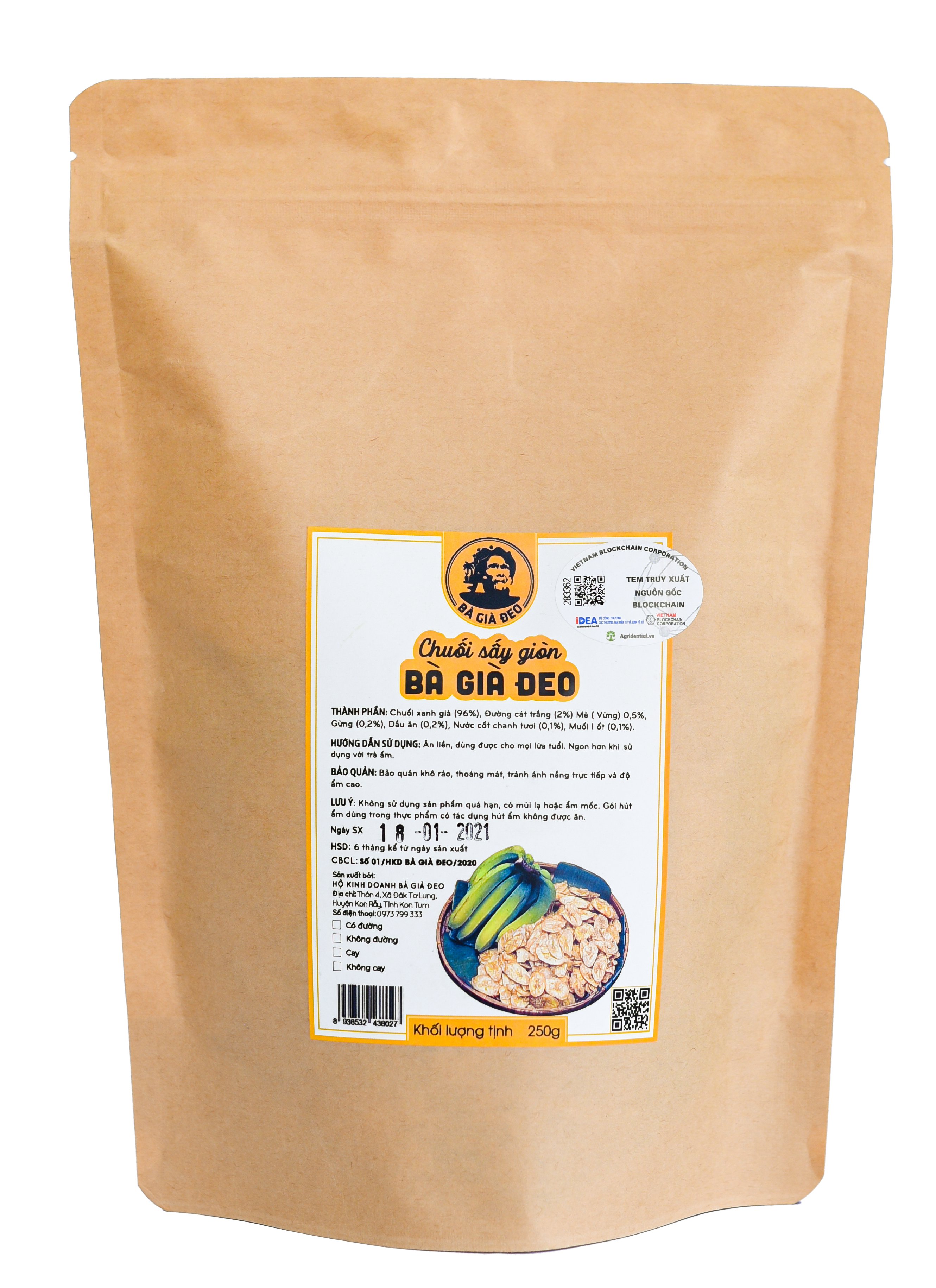 CHUỐI SẤY GIÒN BÀ GIÀ ĐEO _ TÚI 200Gr