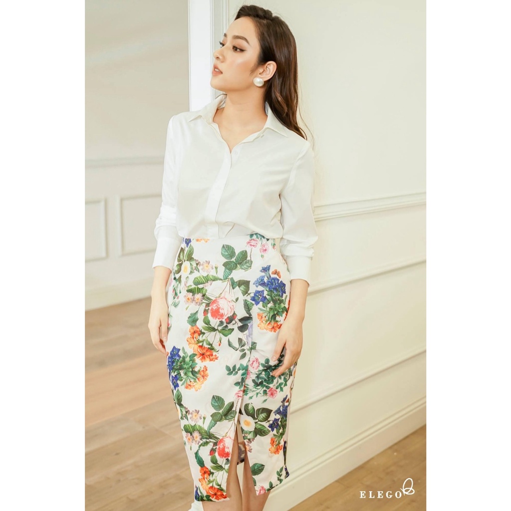 SET áo sơ mi trắng Chân váy bút chì hoa