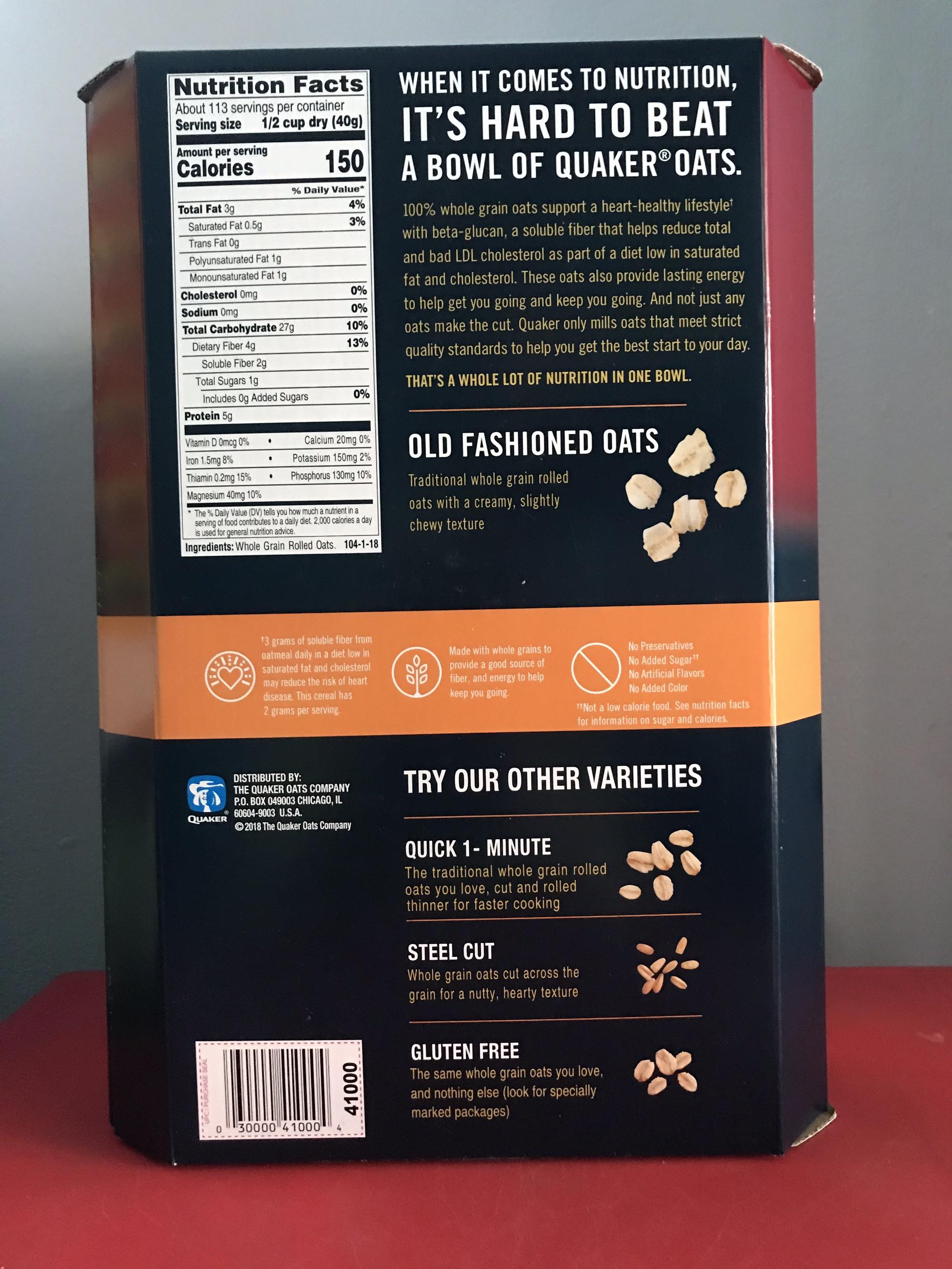 Yến mạch cán mỏng Quaker Oats thùng 4.5kg