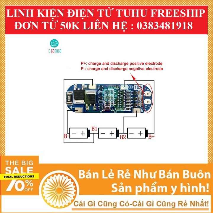 Mạch bảo vệ pin 3S 10A - 12.6V (tiêu chuẩn/cân bằng)