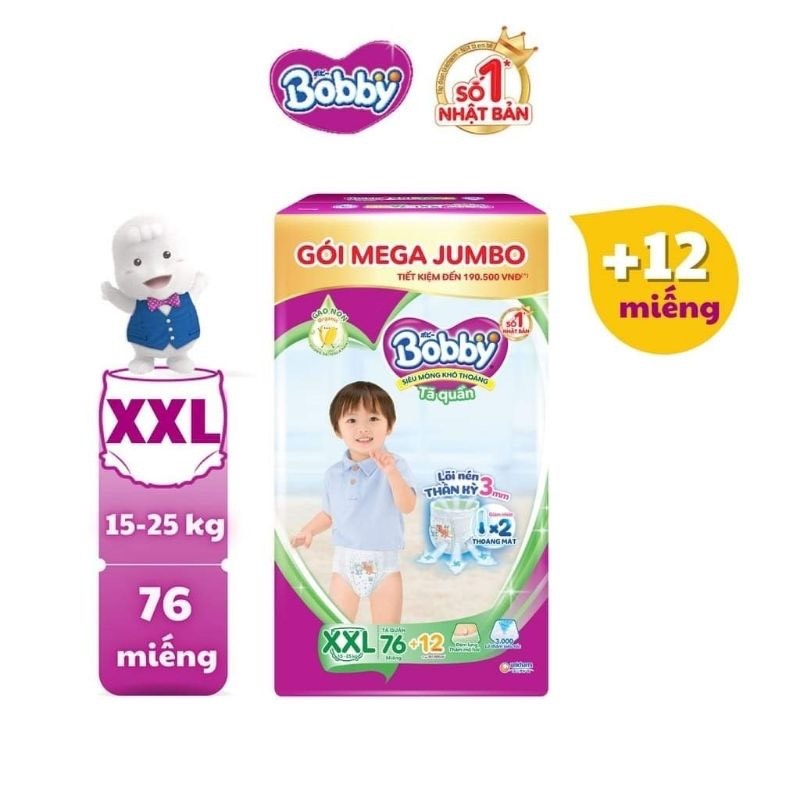 Tã quần Bobby XXL76+12 MIẾNG