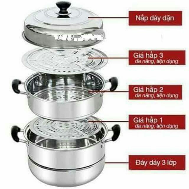 [HCM]NỒI HẤP INOX 3 TẦNG ĐA NĂNG KÍCH THƯỚC 28 CM