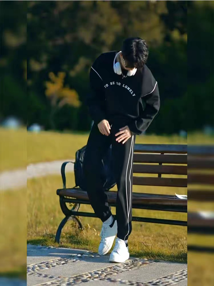 Bộ quần áo thể thao thu đông dài tay phối Layer chất tổ ong nam nữ unisex in chữ TO BE SO LONELY - g8_shop
