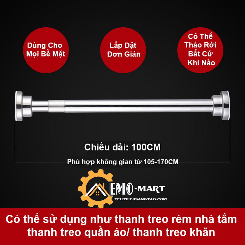 [FreeshipMAX] [FREESHIP] Clothes Hangers Without Drilling Screws Stainless Steel 304 EMO - Easy to Install - Heavy Loading, Home Decoration | Versatile Curtain Rod