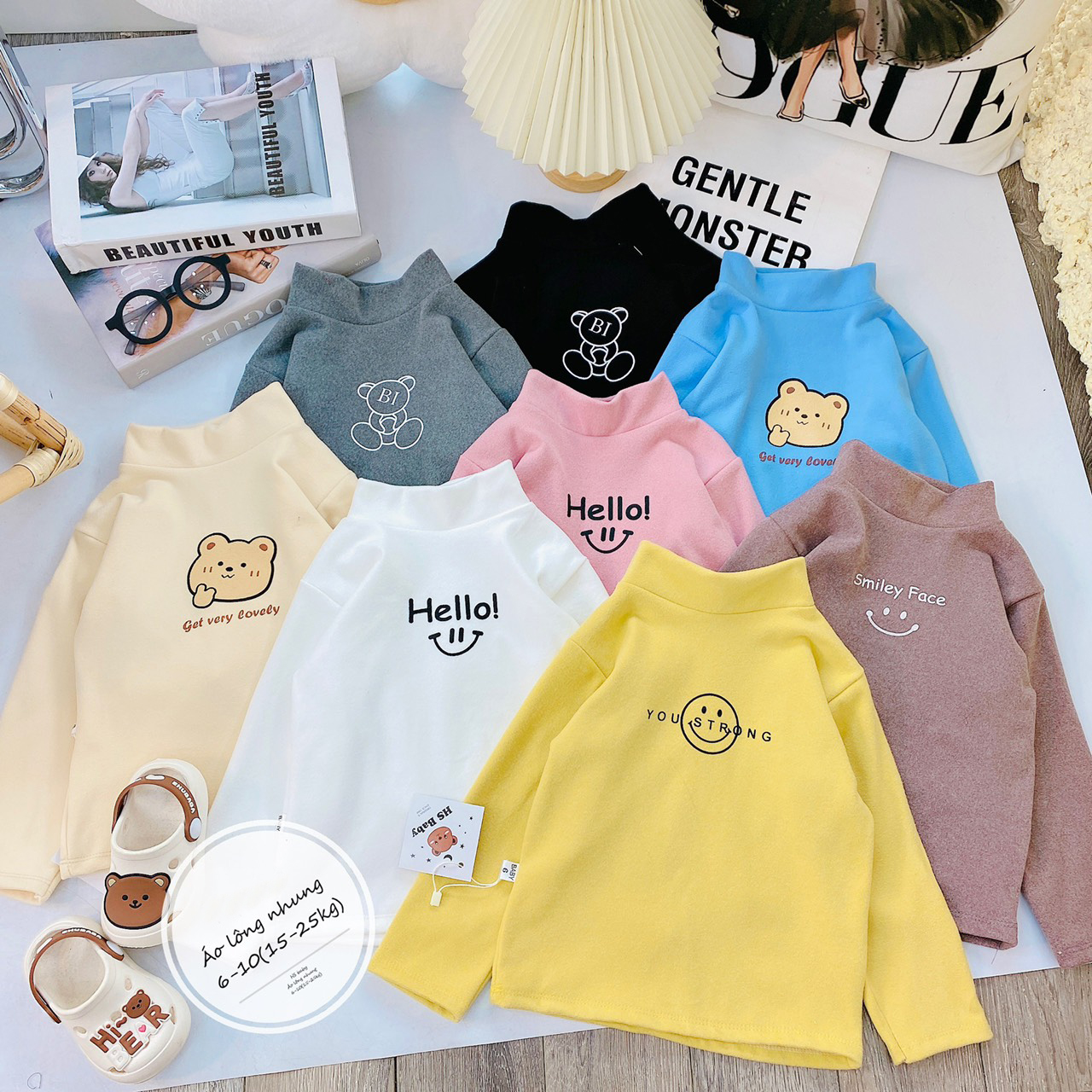 áo giữ nhiệt cho bé trai bé gái áo len cotton cổ 3 phân cho bé lilikids AP20