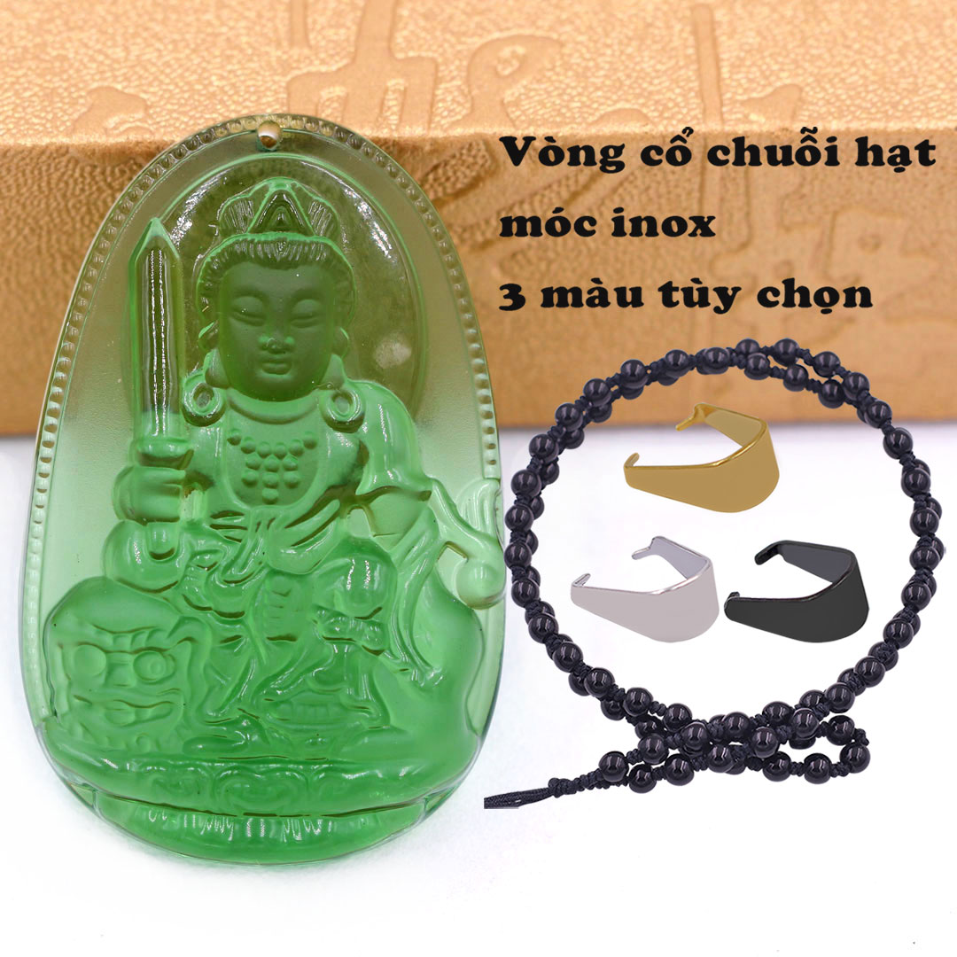 Pendant Buddha Manjusri Bodhisattva crystal green leaves attached strap-Guardian old crowns-face stone feng shui peace, prosperity