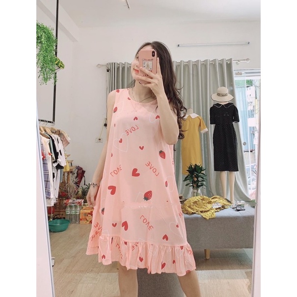 Váy lanh bầu dáng suông, mặc nhà Mùa HÈ