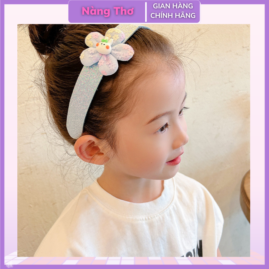 Bờm cài tóc dán dính hoa và nơ cho bé siêu đáng yêu