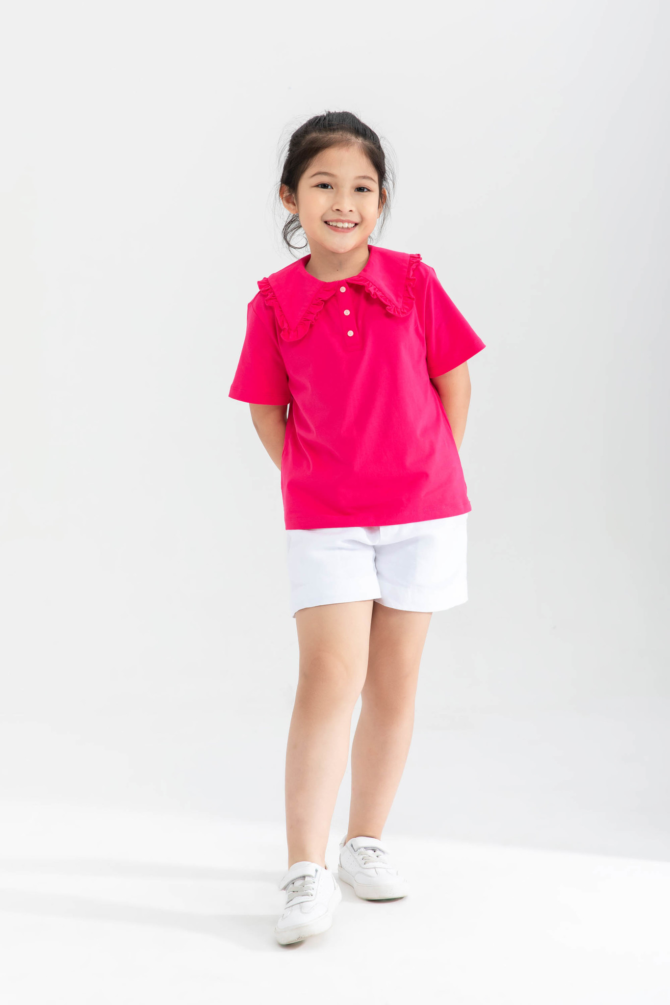 Áo thun cổ bèo bé gái IVY moda MS 57G1218