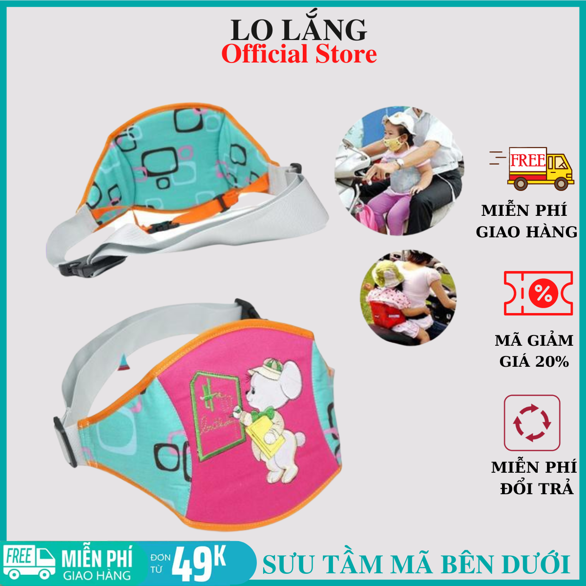 Đai đi xe máy an toàn cho bé thương hiệu Việt cao cấp bảo hành 1 tháng