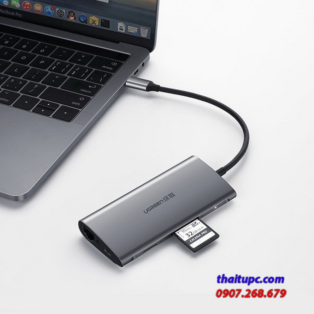 Cáp đa năng USB C to HDMI+USB 3.0+LAN 1Gbps+Card Reader Ugreen 50516
