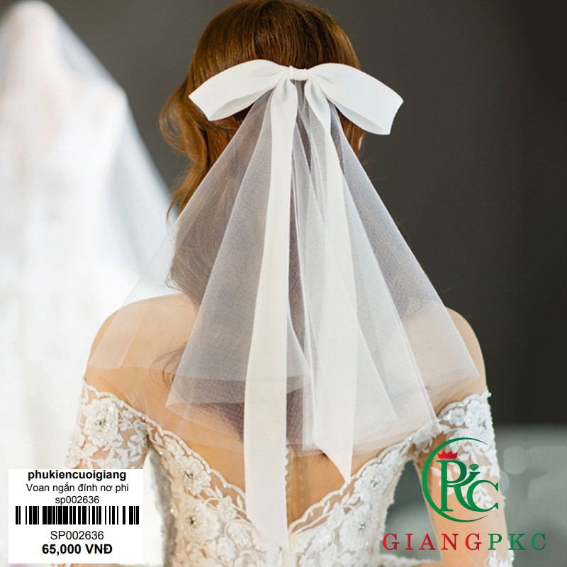[HCM]Voan cài tóc cô dâu voan trơn ngắn đính nơ dài mẫu voan cô dâu 2019 Giangpkc