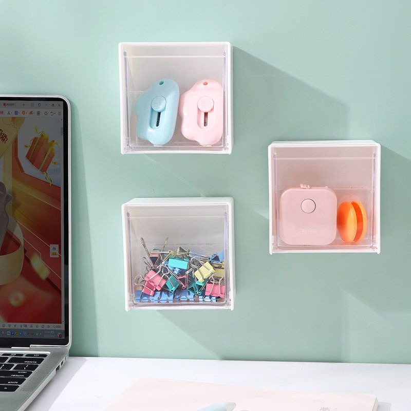Square plastic cotton makeup remover storage case, wall-mounted clear flip cover storage box