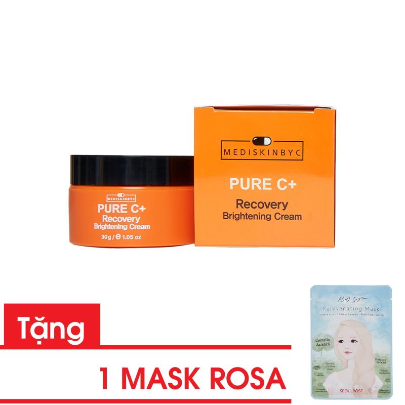 [ Mua 1 tặng 1] Combo Kem Dưỡng Trắng Mediskinbyc Pure C+ Recovery Brightening Cream và Mask Rosa cao cấp