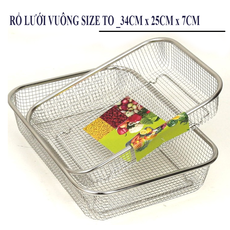 Rổ lưới inox vuông Size To (kích thước 34cm x 25cm x 7cm) đựng thức ăn ...