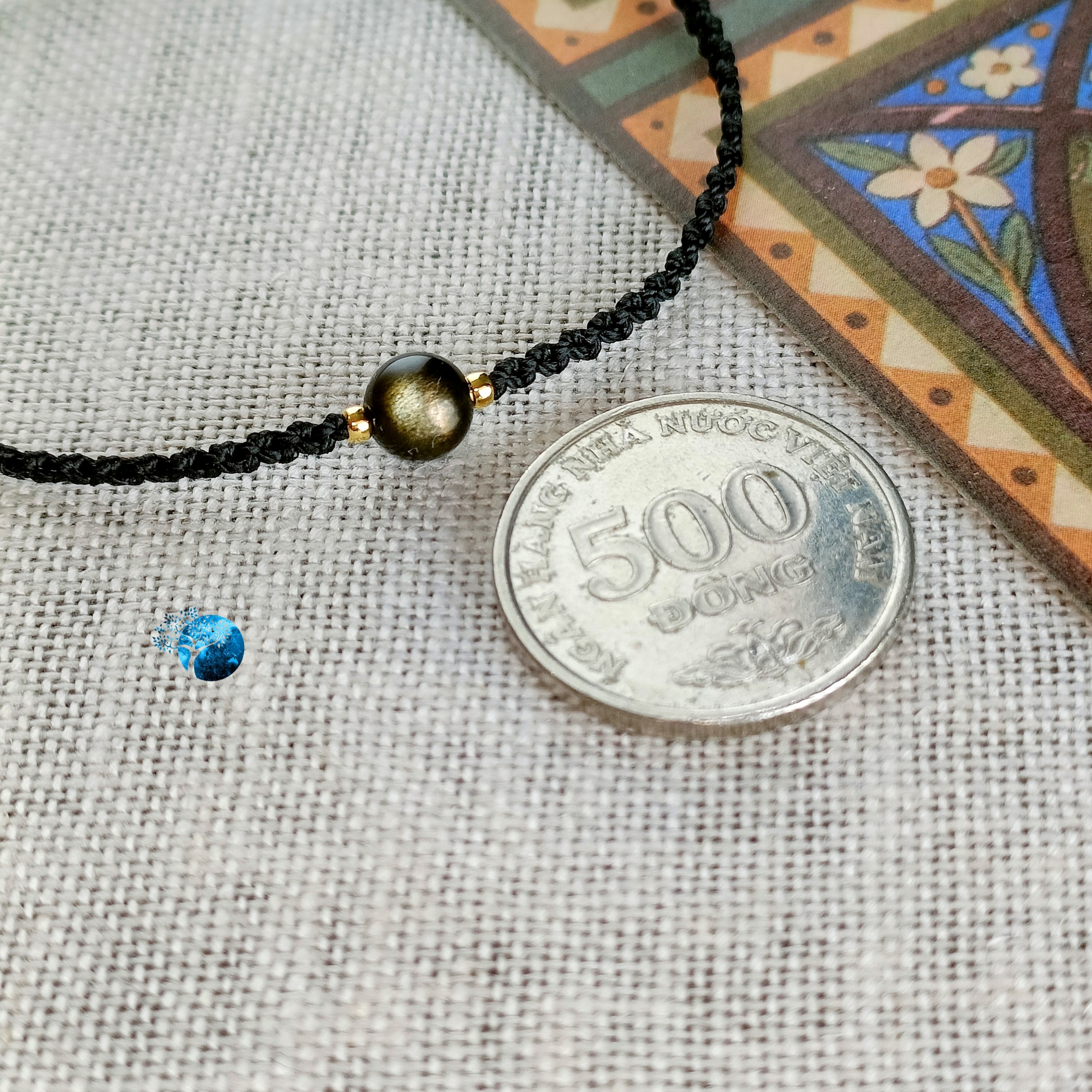 Vòng tay tết dây đá golden obsidian