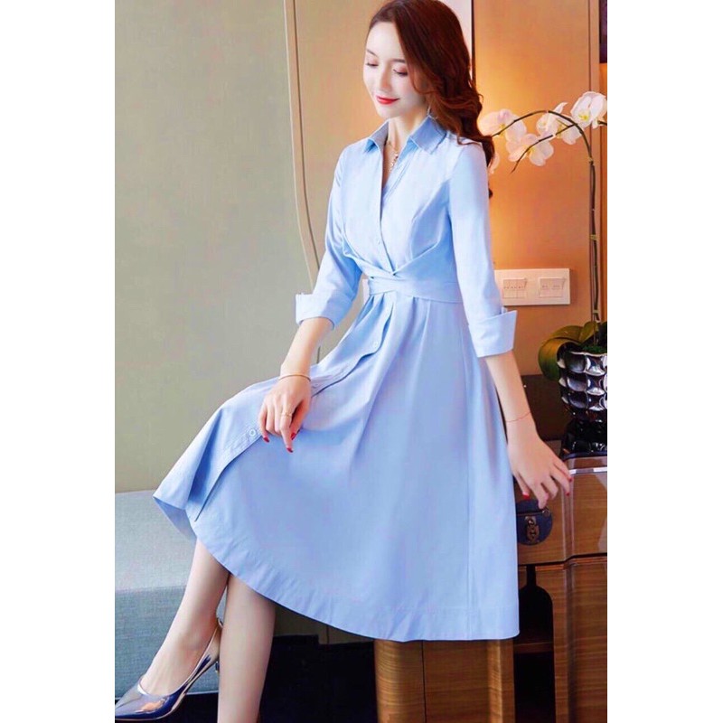 Đầm Xanh Cột Chéo Eo