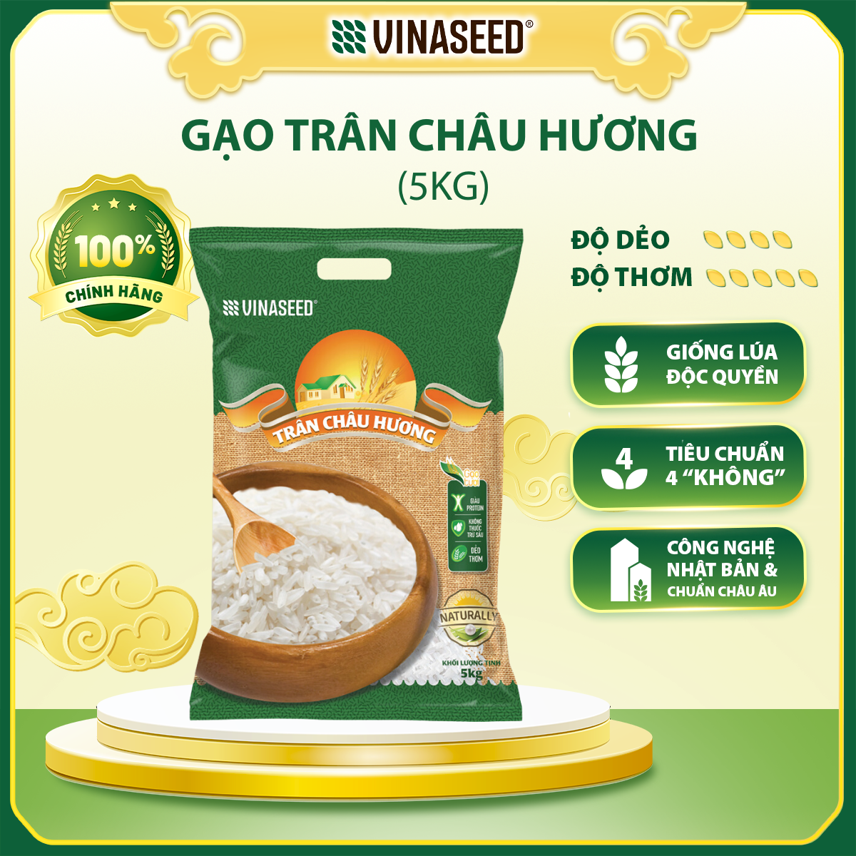 Gạo Trân Châu Hương Vinaseed Túi 5kg - Hạt trắng trong, thơm tự nhiên