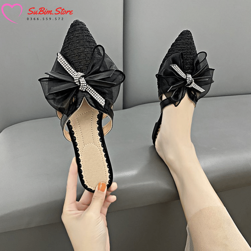 [Rẻ vô địch] Dép/Sục Nơ Bèo Đính Đá Đan Cói Nữ Tính– SuBim.Store (Mã B2007)