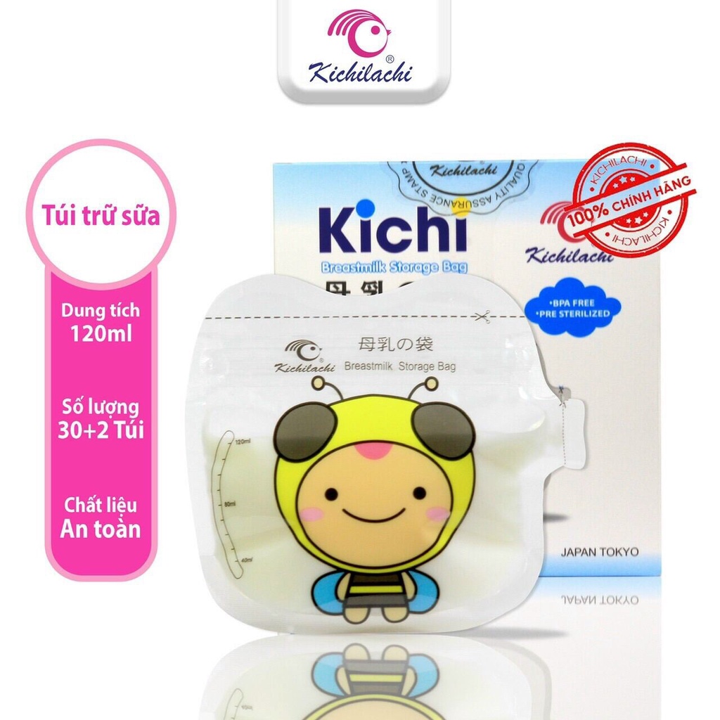 (FREESHIP ĐẾN 50k) (Con Ong) 10 - 32 Túi trữ sữa 120ml không BPA, không mùi & 2 khóa zip an toàn cho Bé Kichilachi Kichi NAM8
