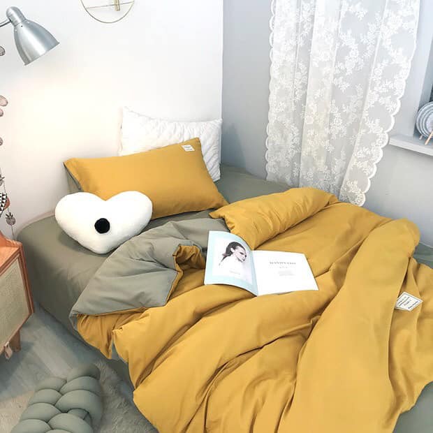 Bộ chăn ga gối EmmiBedding Cotton TC VÀNG GA BE, set 4 món gồm 1 vỏ chăn, 1 ga bọc nệm theo yêu cầu, 2 vỏ gối nằm, chất liệu thoáng mát, mềm mịn, bền màu, phong cách Hàn Quốc trẻ trung, hiện đại, miễn phí bo chun