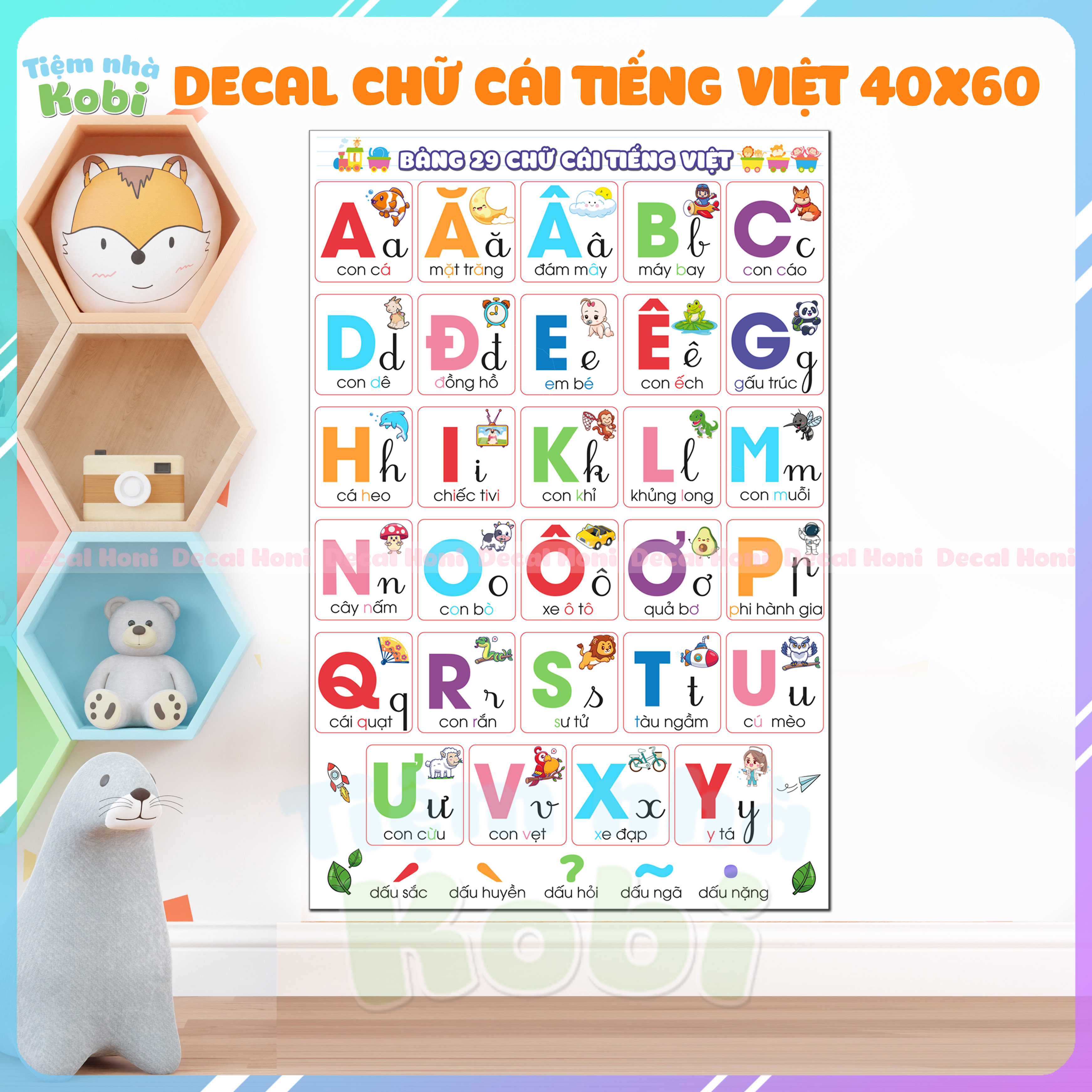 Decal Bảng 29 Chữ Cái Tiếng Việt Chữ Số Màu Sắc và Phân Biệt Hình Học ...
