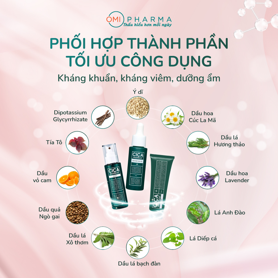 Combo chăm sóc toàn diện cho da mụn Cica Method (Kem dưỡng, tinh chất và xịt phun sương)