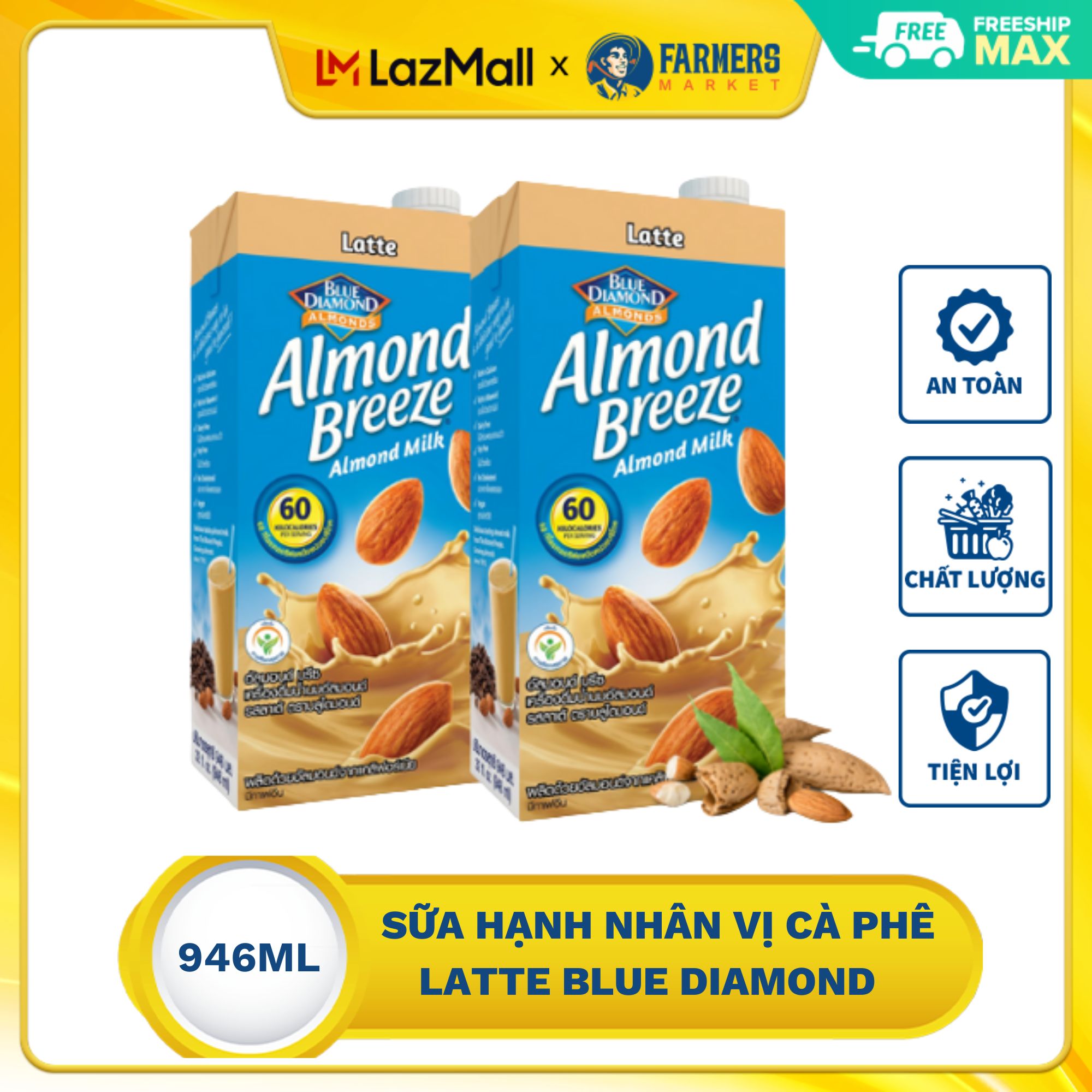 Sữa hạnh nhân vị cà phê latte Blue Diamond 946 ml thơm ngon giàu dinh dưỡng