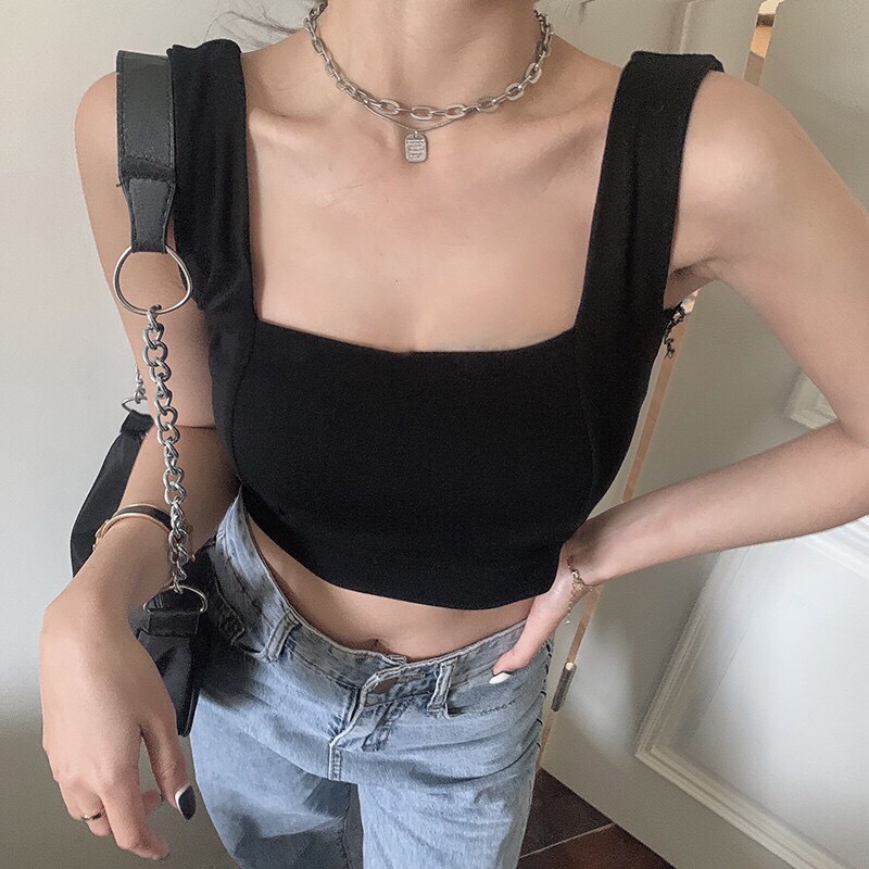 Áo 2 dây nữ bản to cổ vuông ôm body thời trang hàn quốc/ Áo croptop dáng ngắn trẻ trung năng động