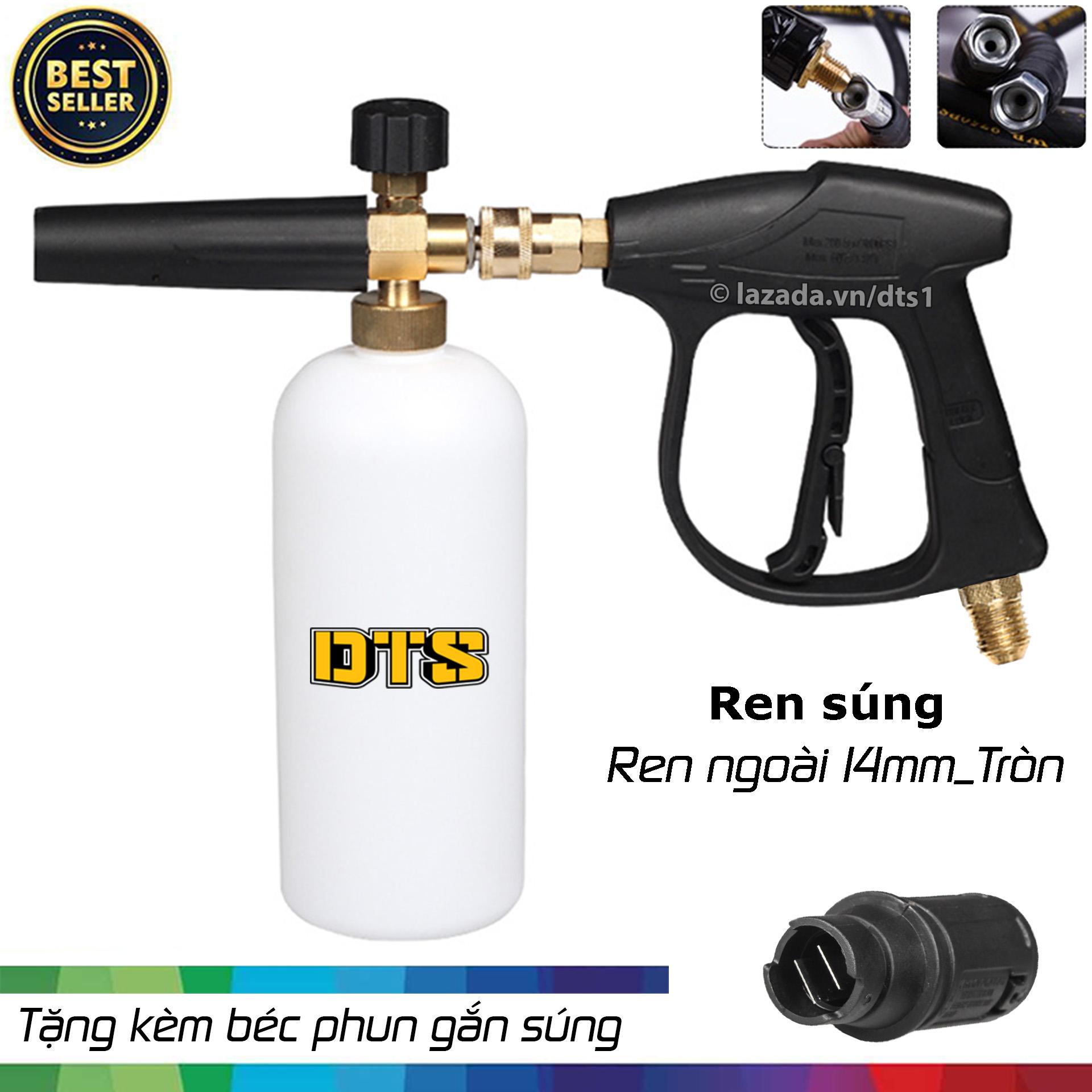 Bộ súng xịt rửa và bình tạo bọt tuyết cao cấp cho máy rửa xe áp lực cao, máy xịt rửa cao áp (Ren súng Ren ngoài 14mm Đầu Tròn)