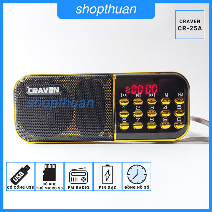 Loa craven cr-25a 1 pin nghe thẻ nhớ, usb 2.0, fm radio