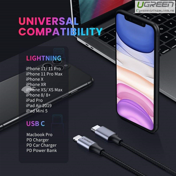 Cáp USB type-C to lightning chuẩn MFi dài 1m  Ugreen 60759 cao cấp