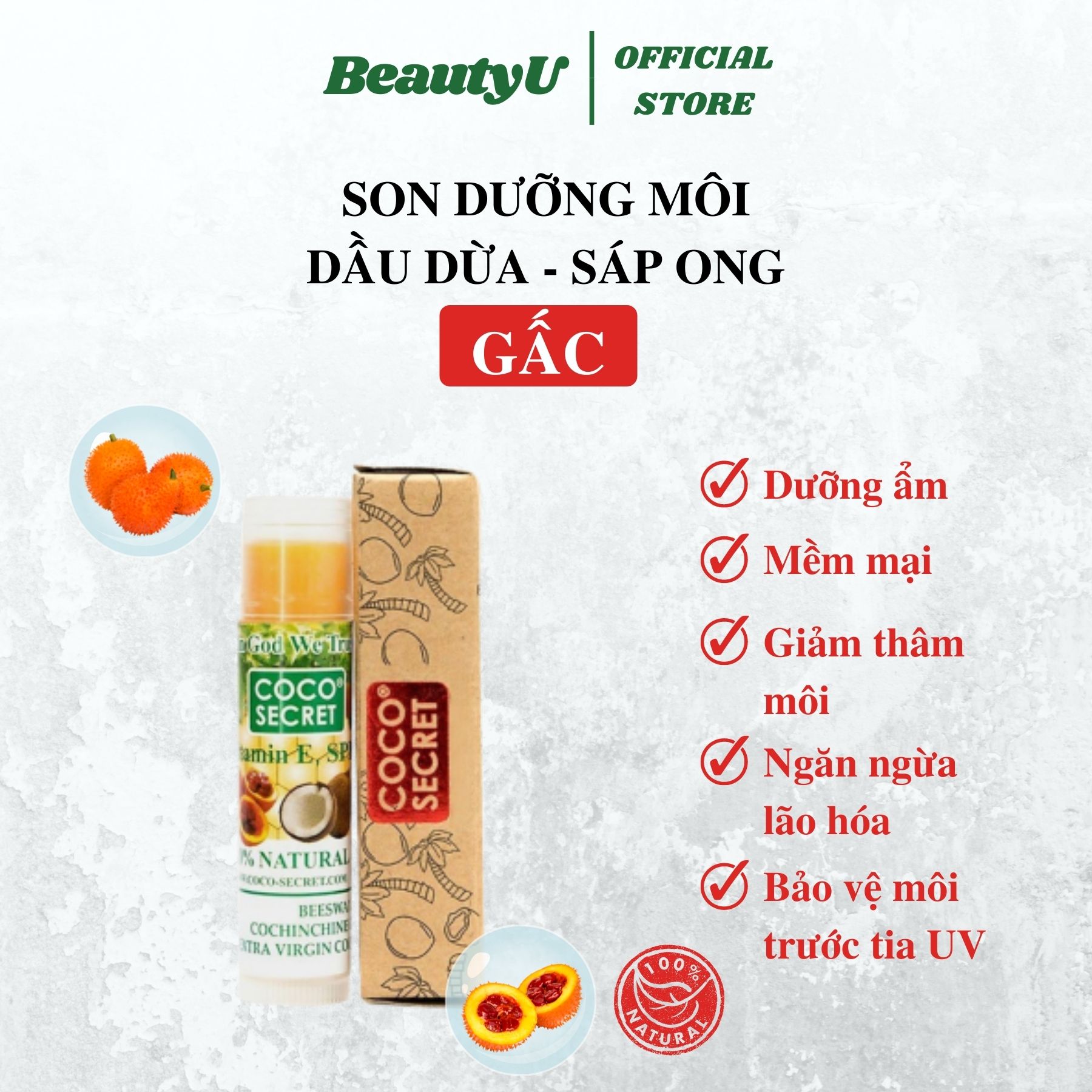 Son Dưỡng Môi Dầu Dừa Sáp Ong Tinh Chất Cam , Gấc , Bạc Hà CoCo Secret Lip Cream
