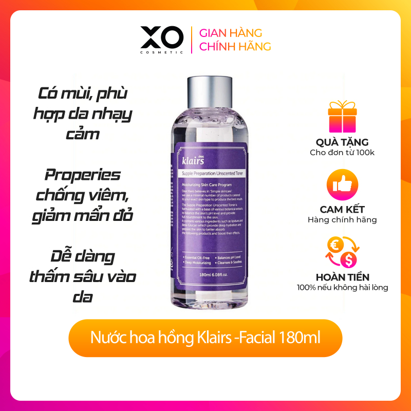 Nước Hoa Hồng Chống Viêm, Dưỡng Ẩm Klairs Supple Preparation Facial Toner 180ml chính hãng giá rẻ