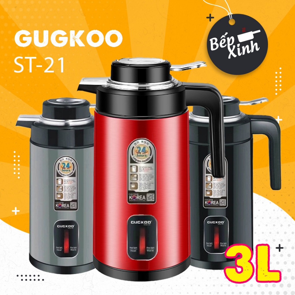 Ấm siêu tốc gugkoo st21 2in1,ấm đun nước kèm bình giữ nhiệt siêu tốc công suất 1500w cao cấp dung tích 3l-hàng chuẩn