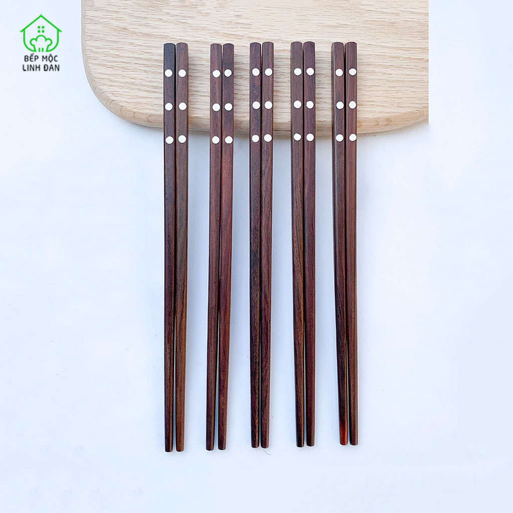 Đũa Gỗ Trắc Khảm Xà Cừ 3 Chấm HAHANCO [CTL756-05] Bộ 05 đôi