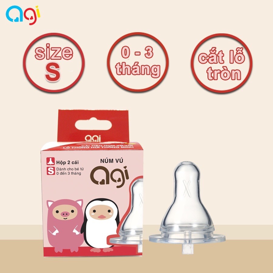 Núm vú bình sữa Agi cổ hẹp size S/M/L (hộp 2 núm) - BEEKIDS PLAZA
