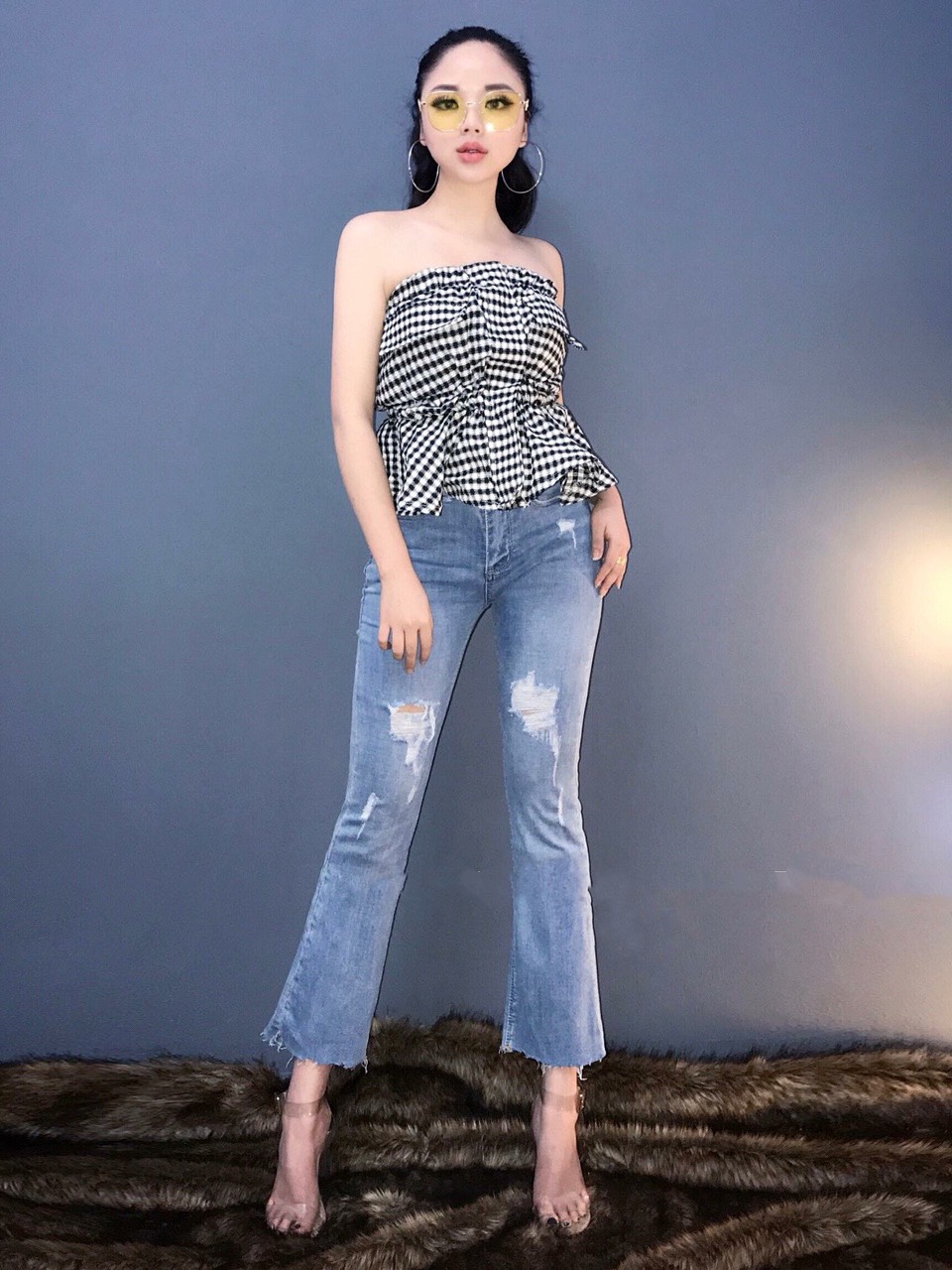 [HCM]quần jeans ống loe rách nhẹ ms 2121 - MoliJeans