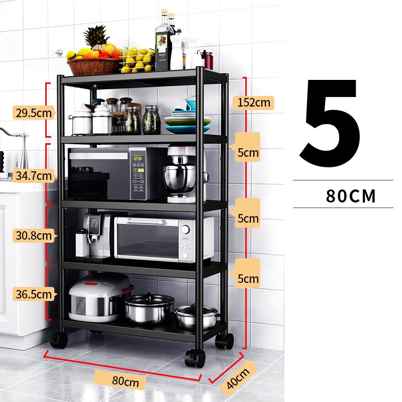 Kệ inox 5 tầng kệ lò vi sóng kệ để đồ nhà bếp đa năng chịu lực 300kg có bánh xe