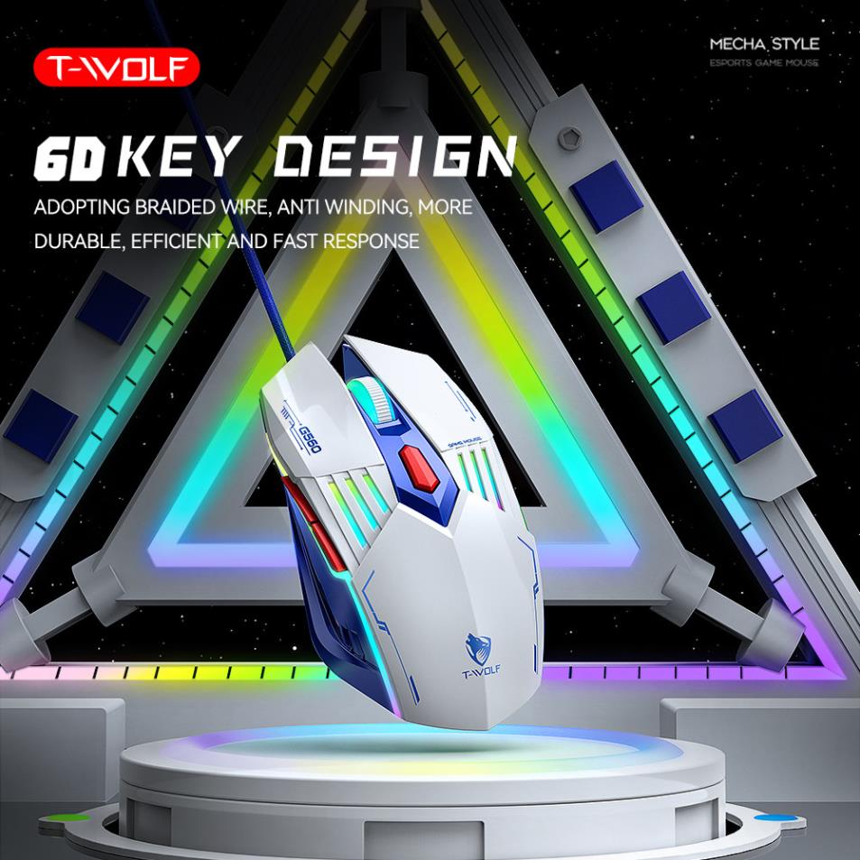 Chuột không dây gaming t-wolf gaming g560 new, không tiếng ồn 3 chế độ led rgb