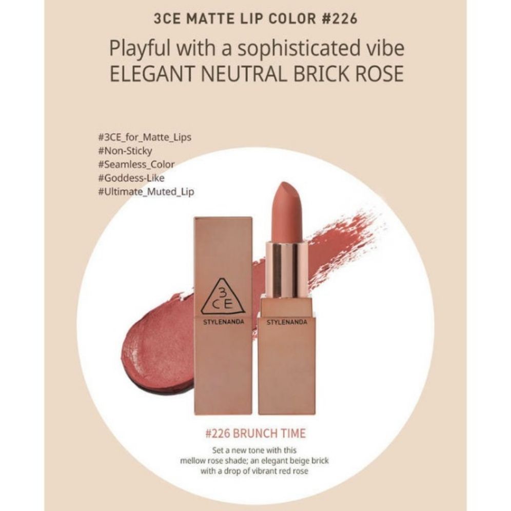 Son Thỏi Lì 3.C.E Tone Cam Hồng Đất (Brunch Time #226) Mattle Lip Color